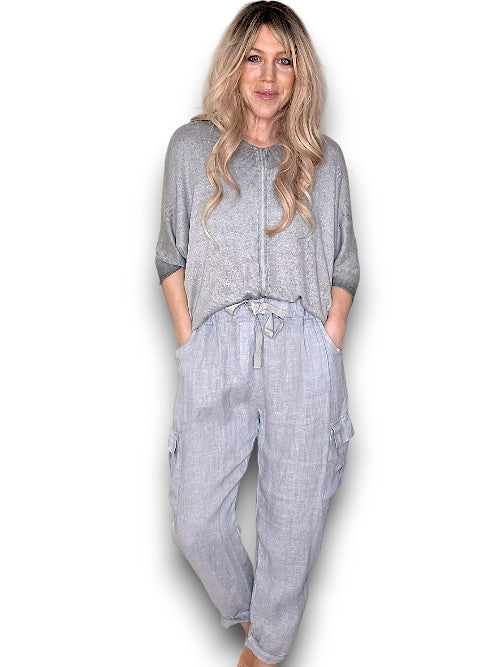 Light Grey Plain Pocket Linen Pants
