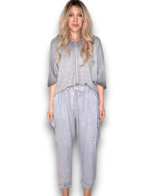 Light Grey Plain Pocket Linen Pants