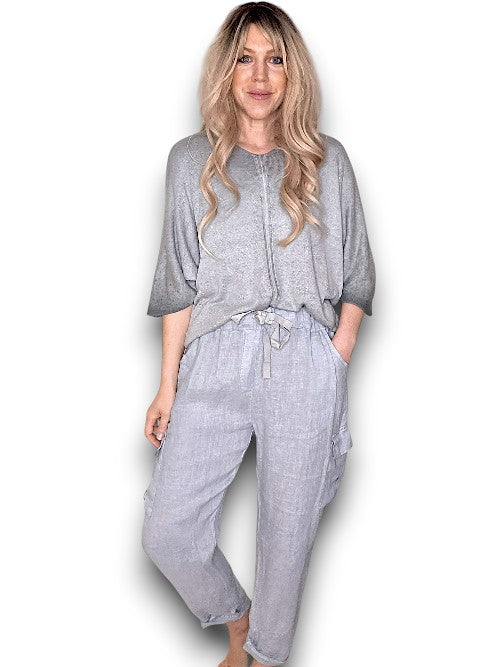 Light Grey Plain Pocket Linen Pants