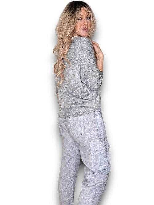 Light Grey Plain Pocket Linen Pants