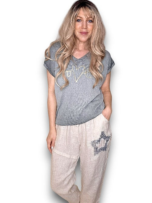 Grey 'Love' V-Neck Sleeveless Knit