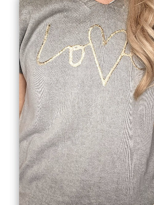 Grey 'Love' V-Neck Sleeveless Knit