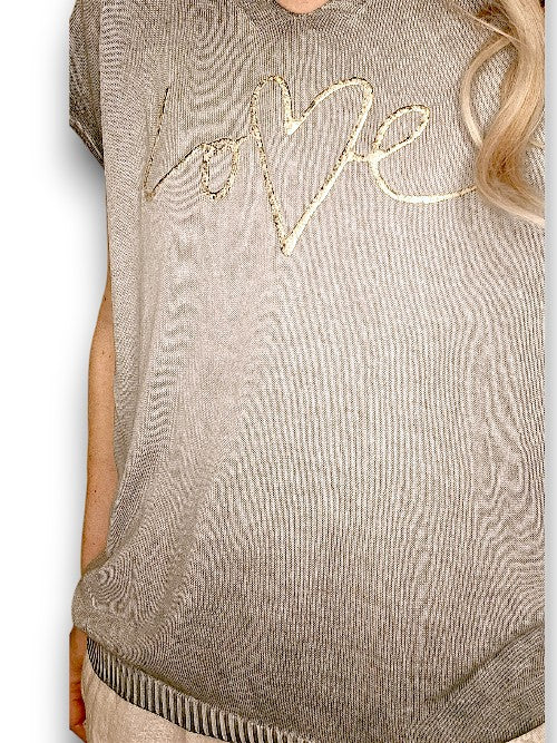 Grey 'Love' V-Neck Sleeveless Knit