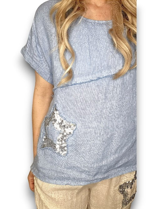 Petrol Linen Star Top