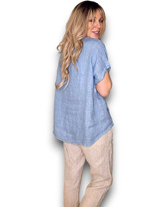 Petrol Linen Star Top
