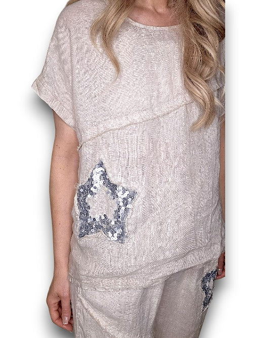 Beige Linen Star Tee