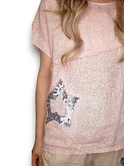 Baby Pink Linen Star Tee