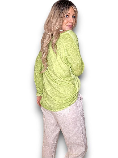 Lime Long Sleeve Sequin Patch Tee