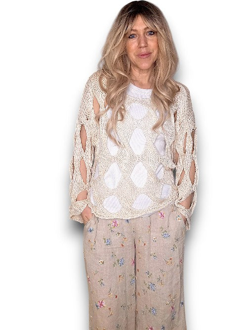 Vanilla Diamond Hollow Lng Sl Knit