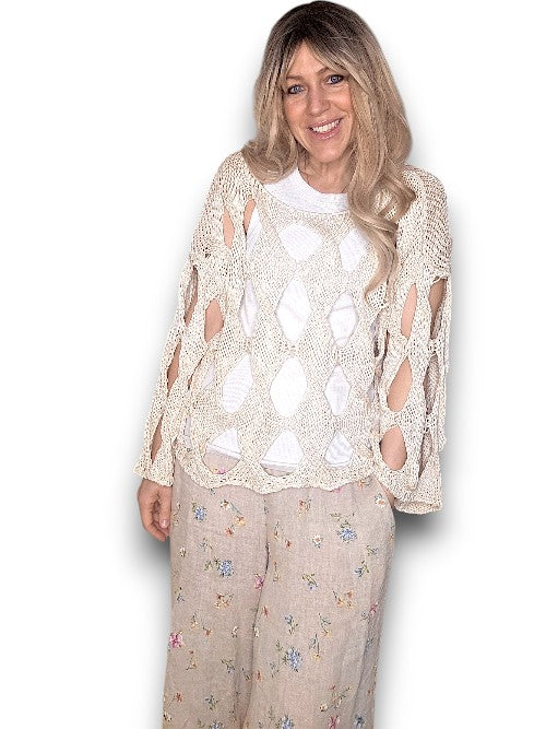 Vanilla Diamond Hollow Lng Sl Knit