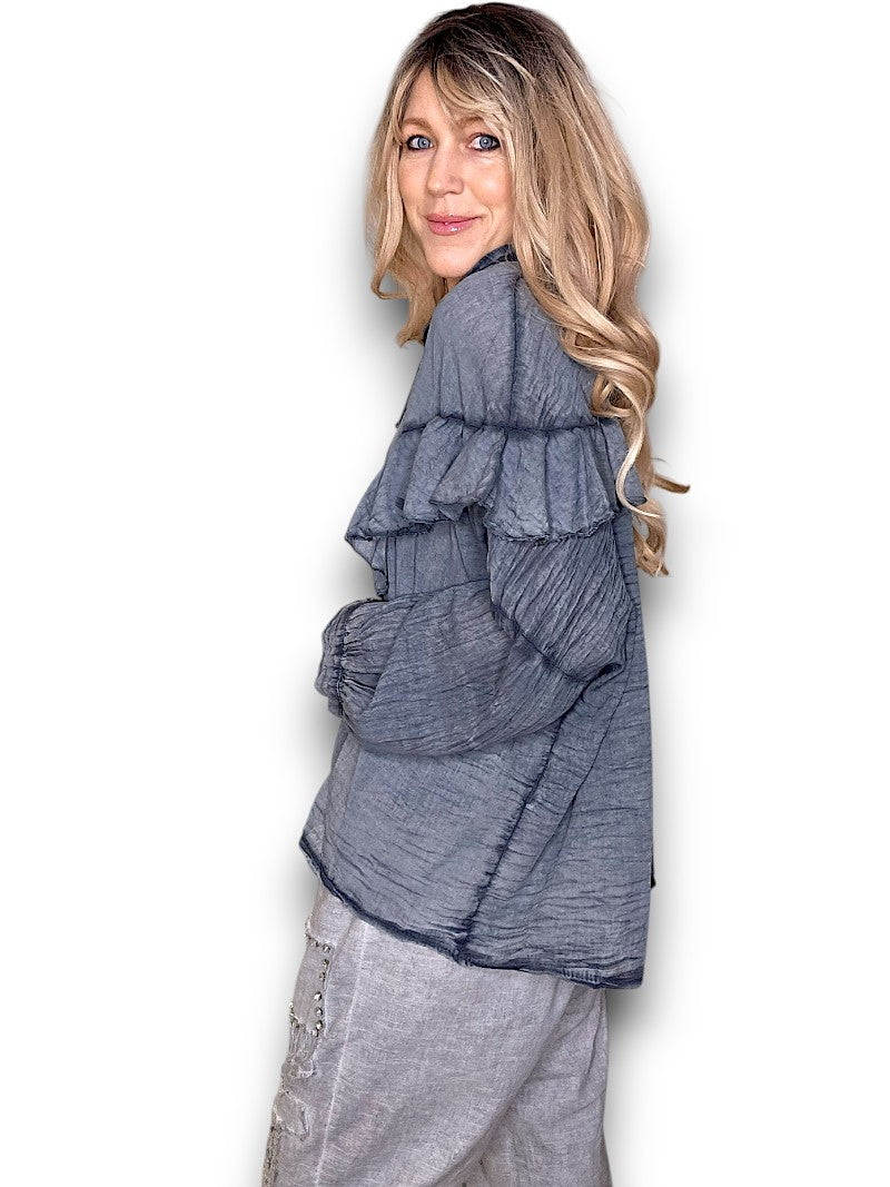 Charcoal Frill Long Sl Tunic