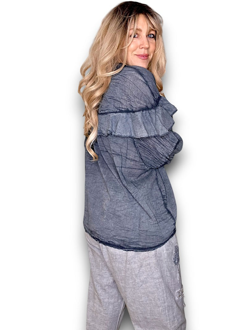 Charcoal Frill Long Sl Tunic