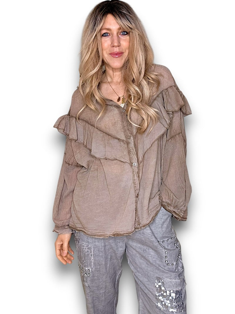 Mocha Frill Long Sl Tunic