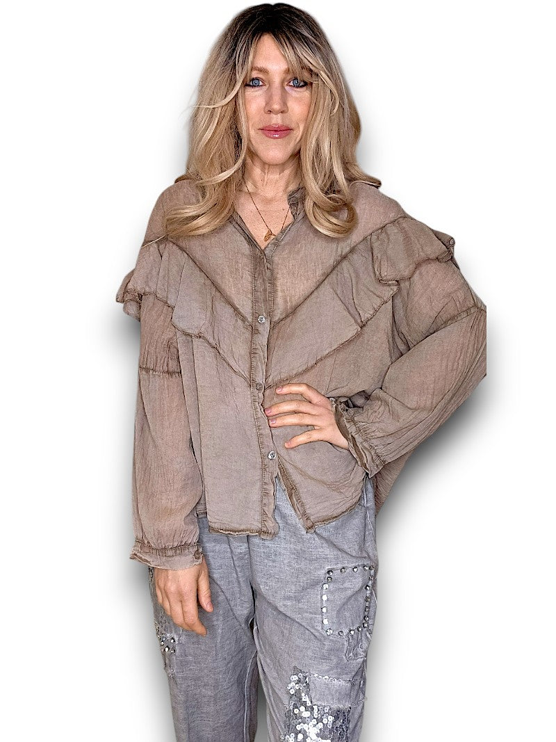 Mocha Frill Long Sl Tunic