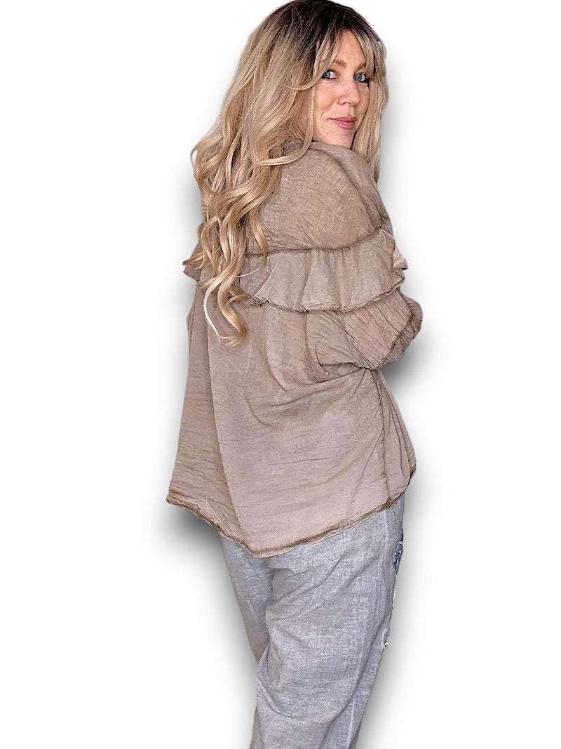 Mocha Frill Long Sl Tunic