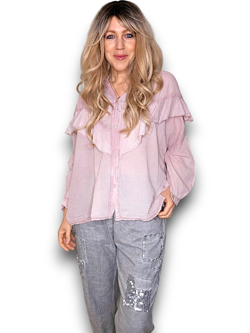 Baby Pink Frill Long Sl Tunic