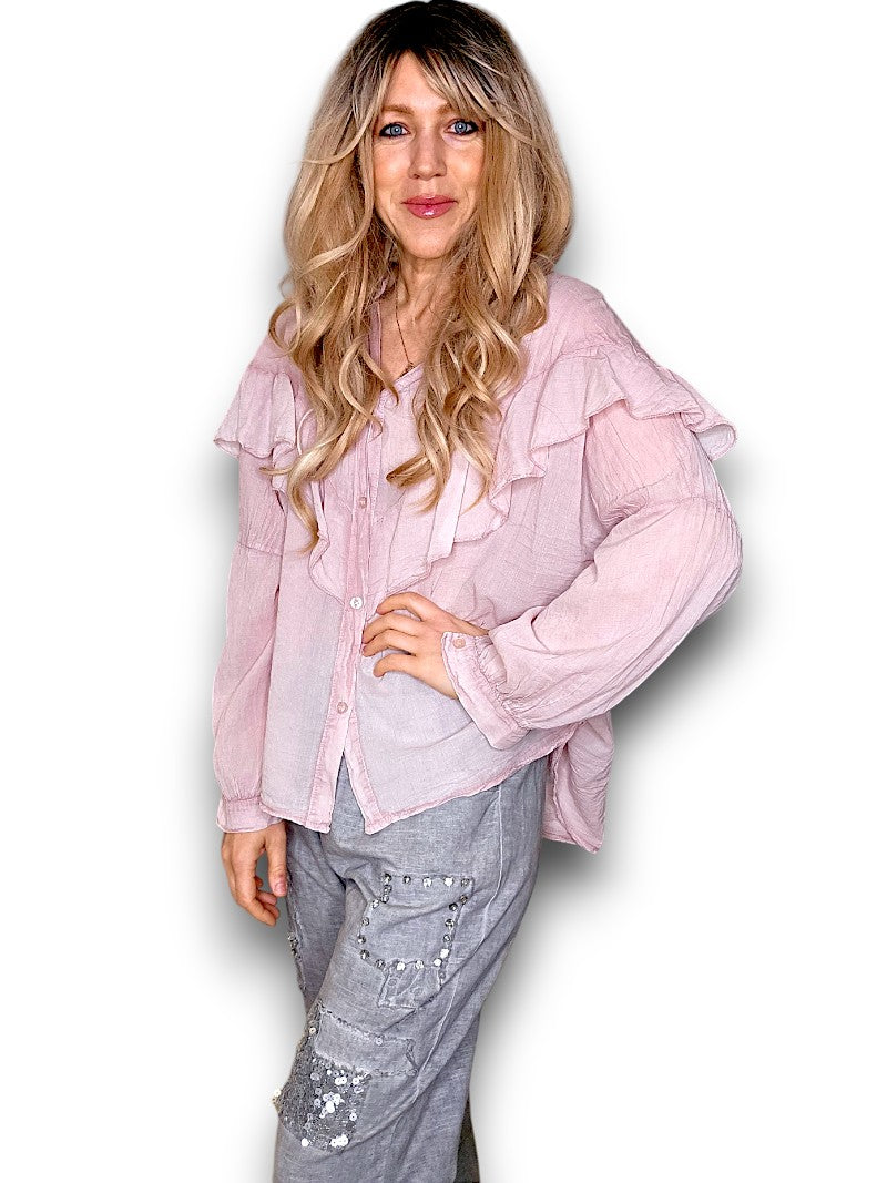 Baby Pink Frill Long Sl Tunic