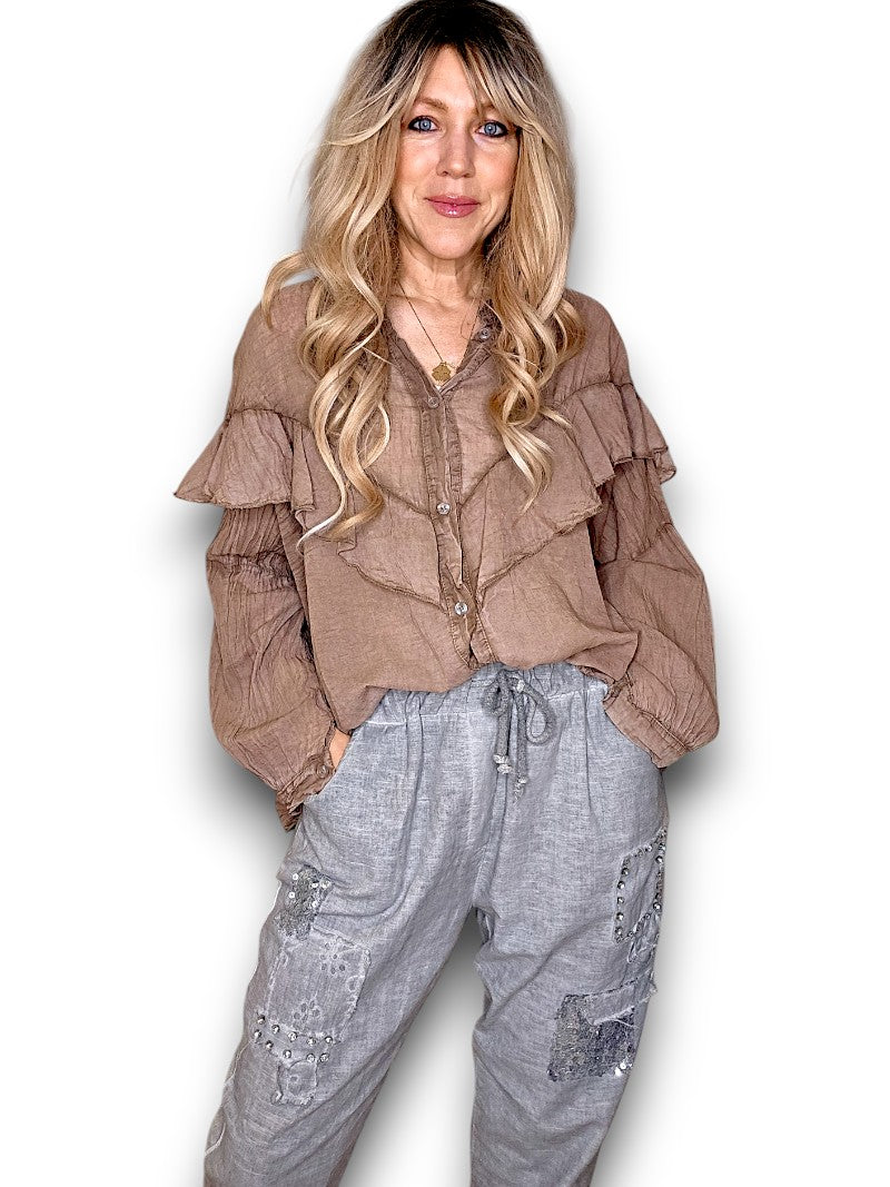 Mocha Frill Long Sl Tunic