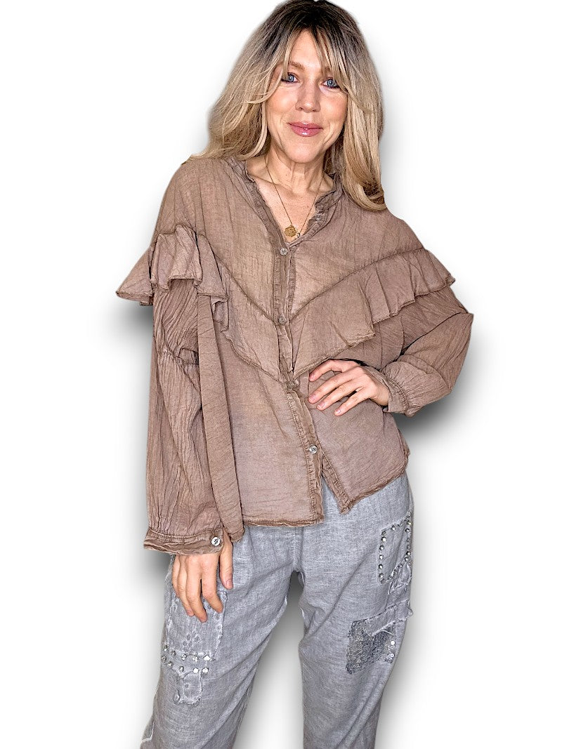Mocha Frill Long Sl Tunic