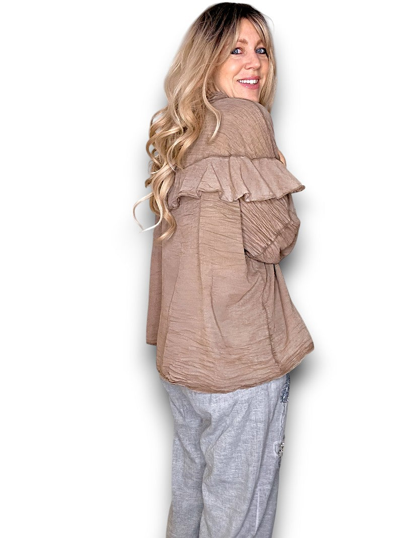 Mocha Frill Long Sl Tunic