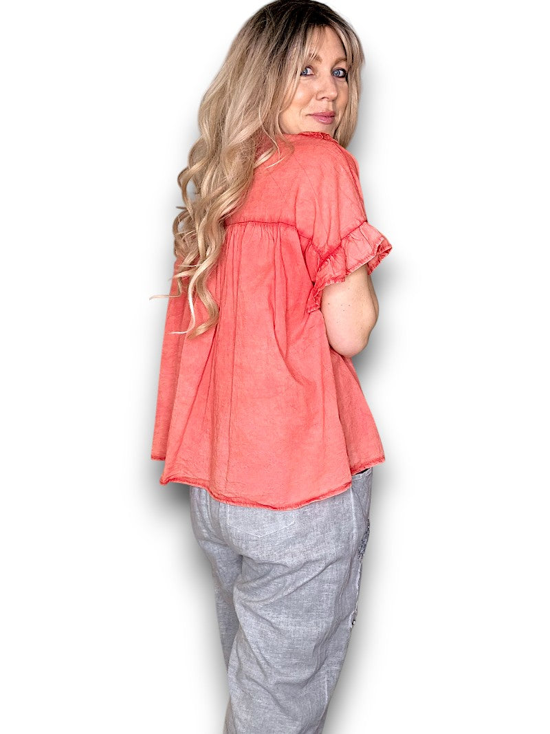 Coral Eyelet Top