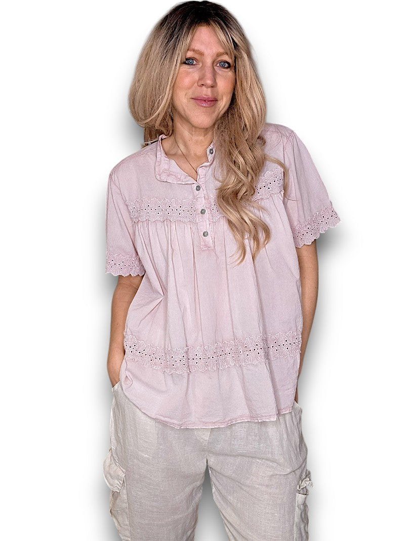 Baby Pink Eyelet Babydoll Top