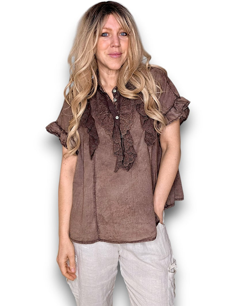 Dark Coffee Eyelet Top