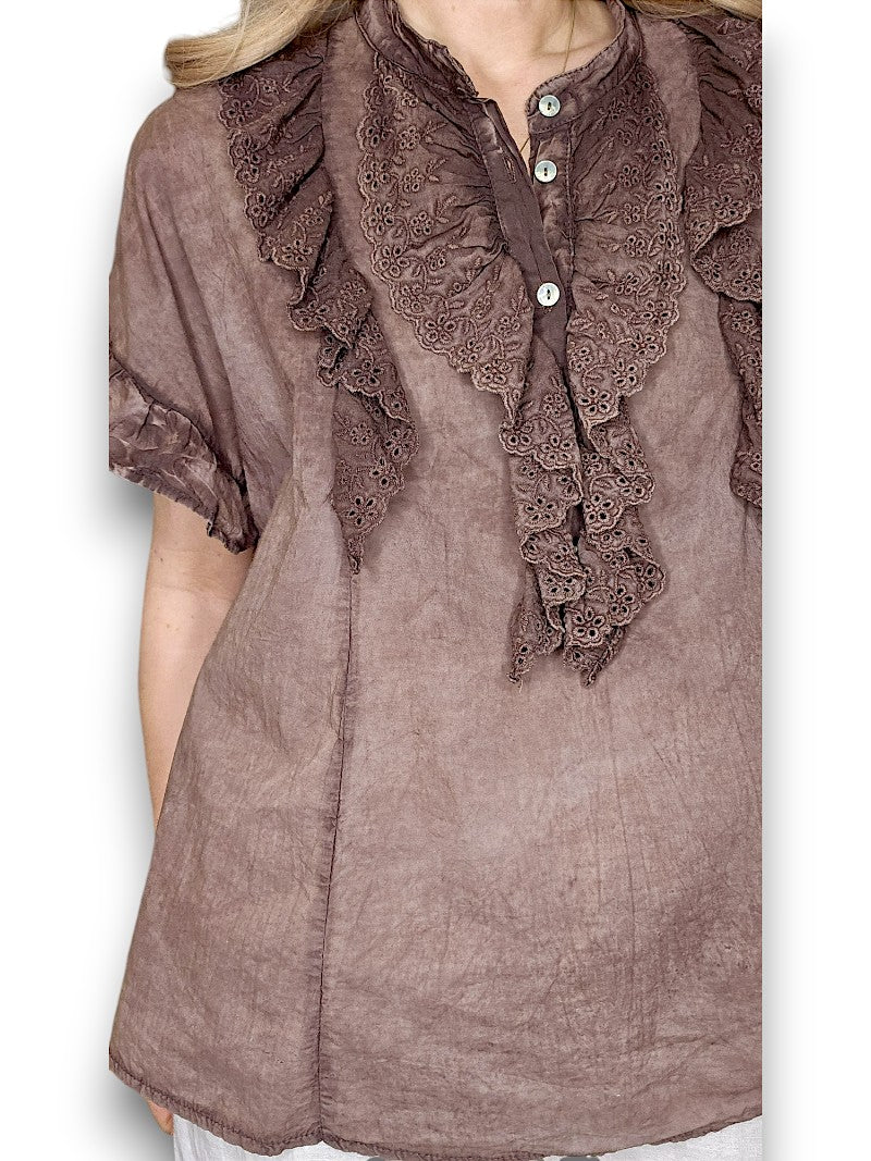 Dark Coffee Eyelet Top