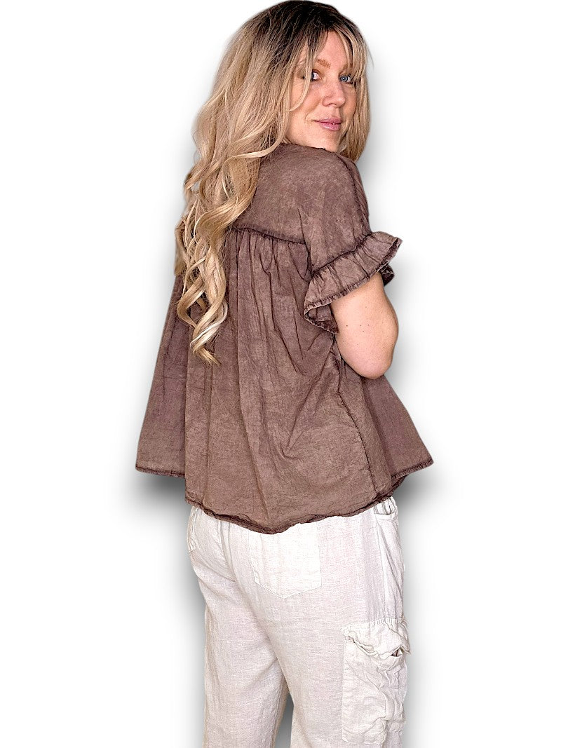 Dark Coffee Eyelet Top