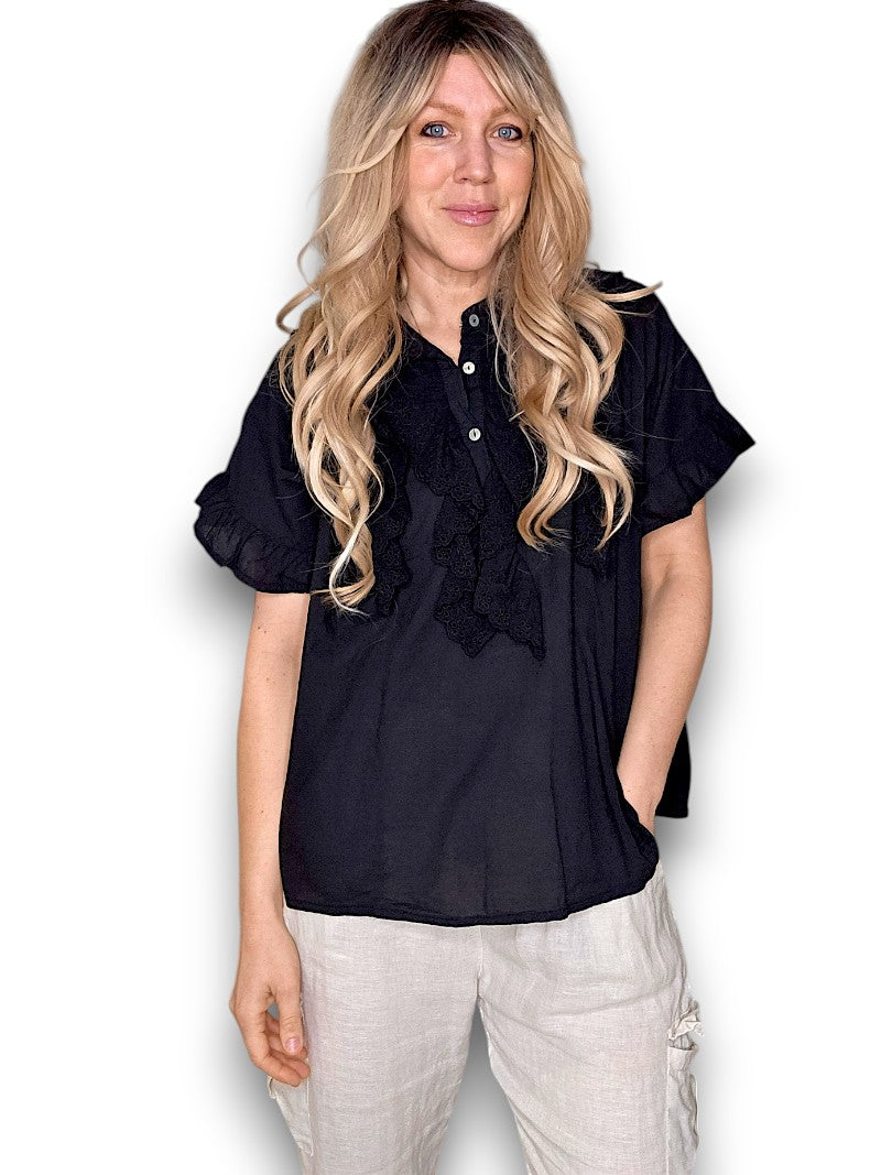 Black Eyelet Top