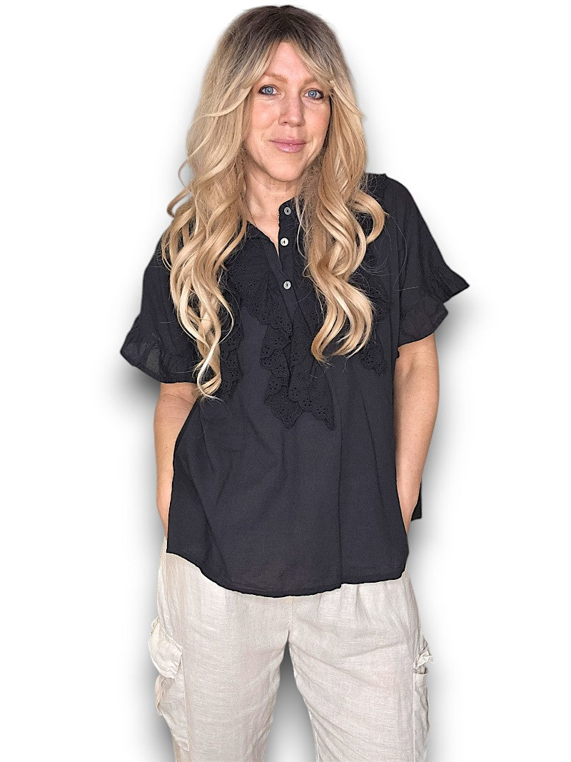 Black Eyelet Top