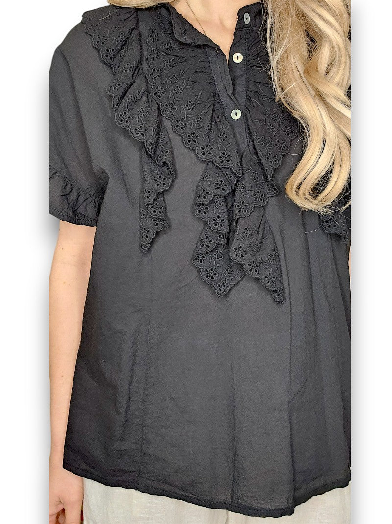 Black Eyelet Top