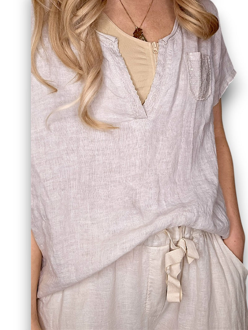 Beige Rodeo Sequin Pkt Tee