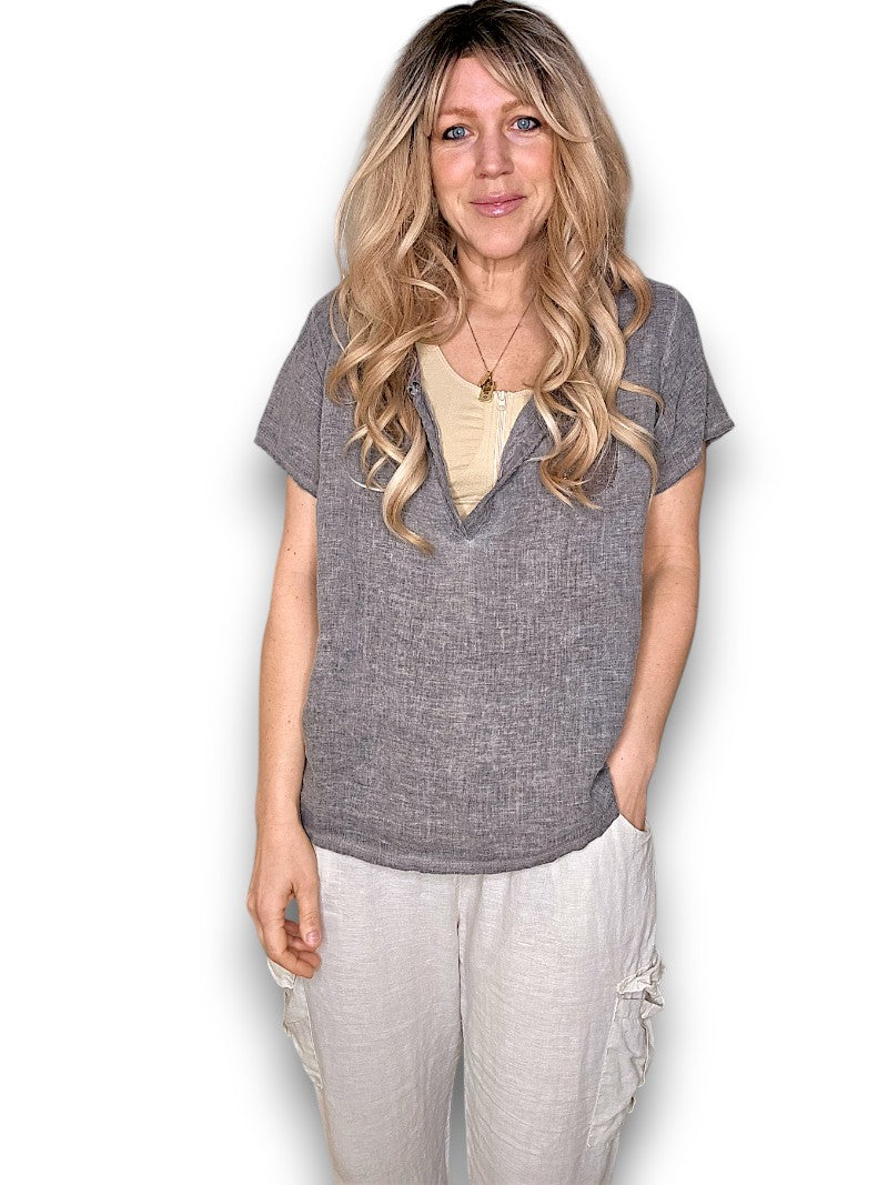 Pale Grey Rodeo Sequin Pkt Tee