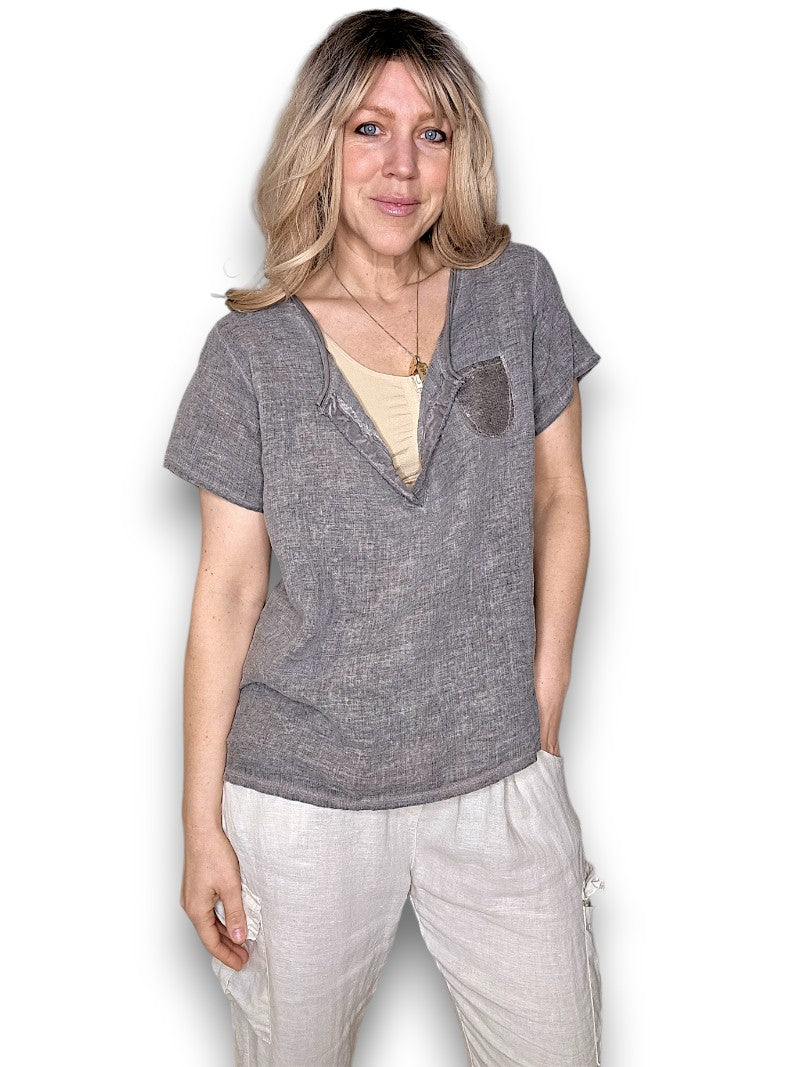Pale Grey Rodeo Sequin Pkt Tee