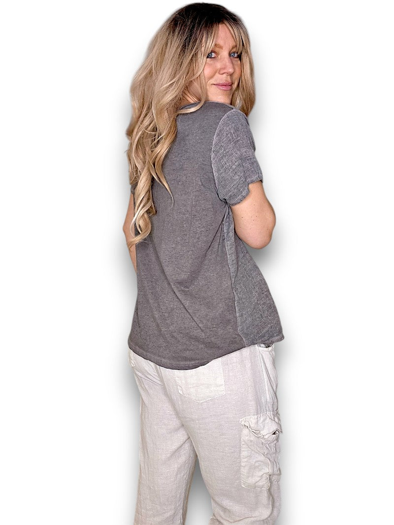 Pale Grey Rodeo Sequin Pkt Tee