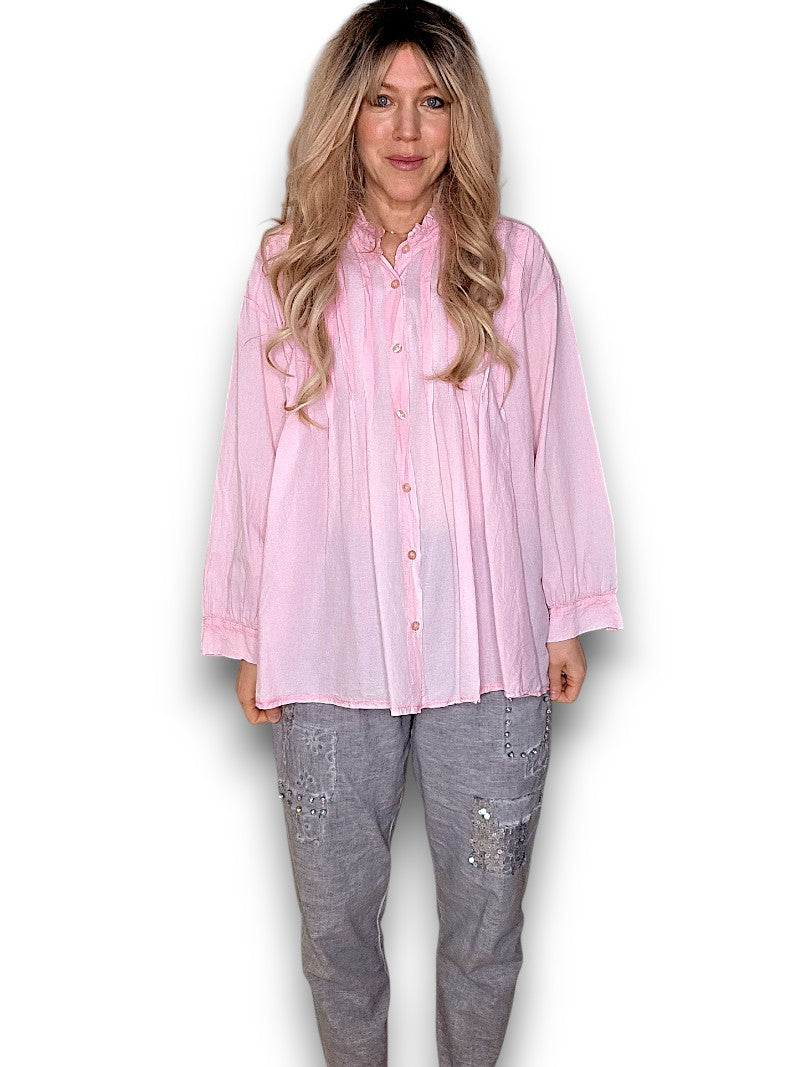 Bubblegum Pink Pleated Shirt