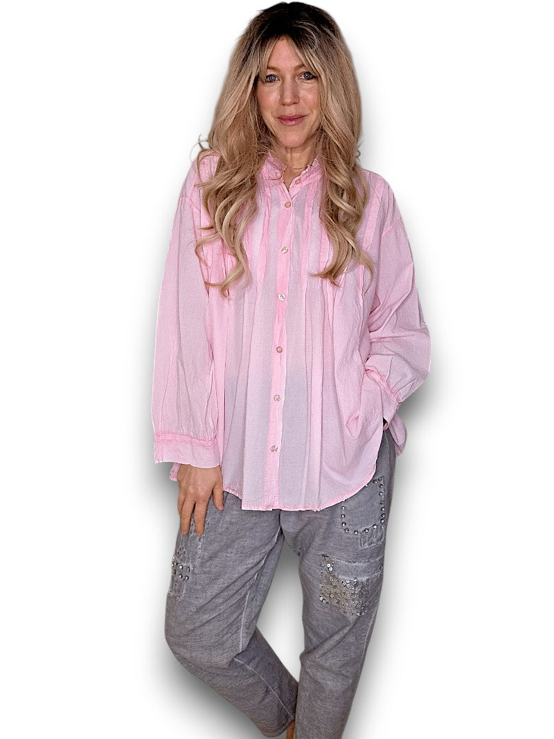 Bubblegum Pink Pleated Shirt