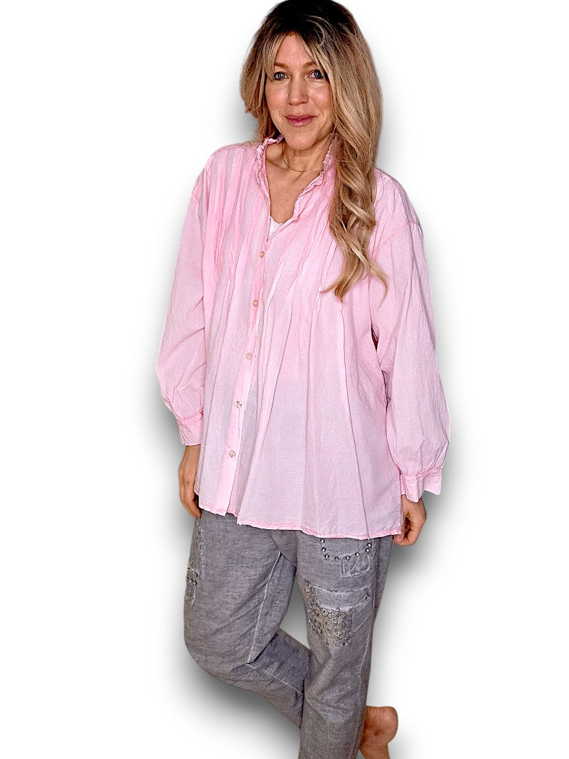Bubblegum Pink Pleated Shirt