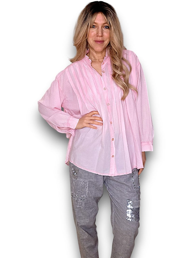 Bubblegum Pink Pleated Shirt