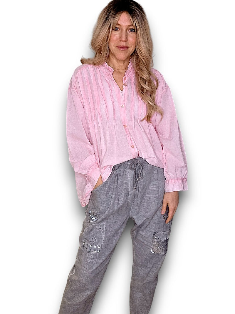 Bubblegum Pink Pleated Shirt