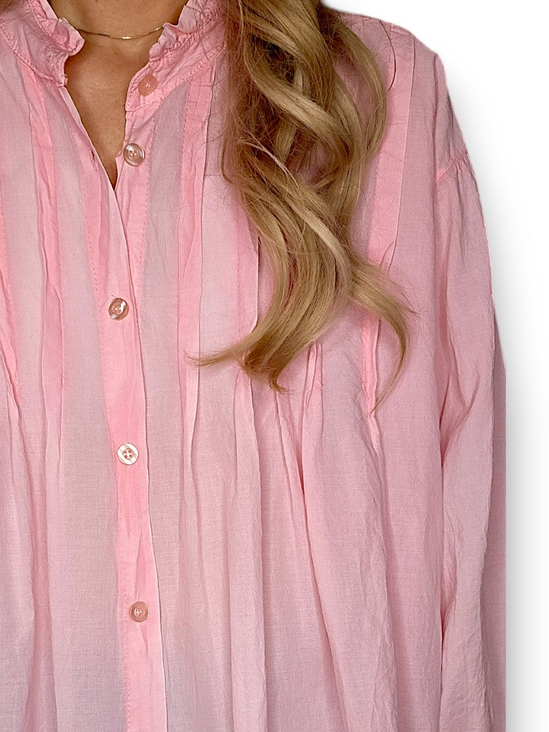 Bubblegum Pink Pleated Shirt