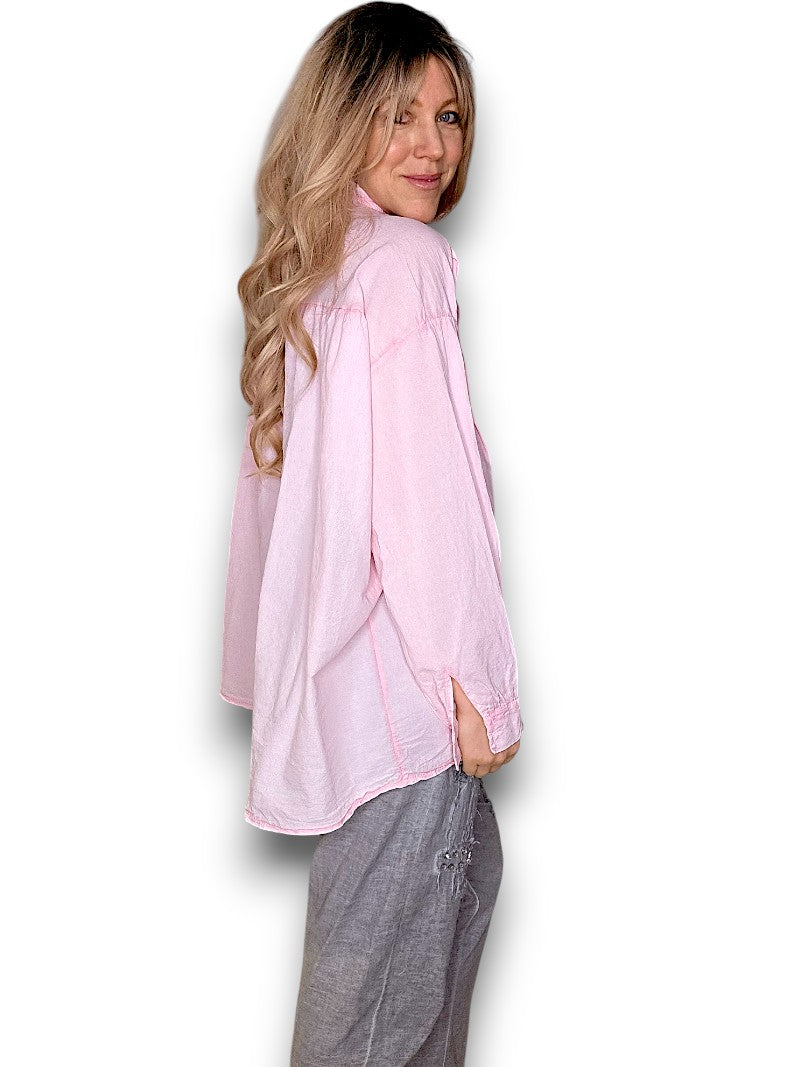 Bubblegum Pink Pleated Shirt