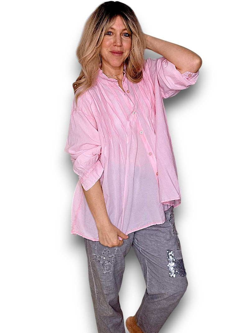 Bubblegum Pink Pleated Shirt