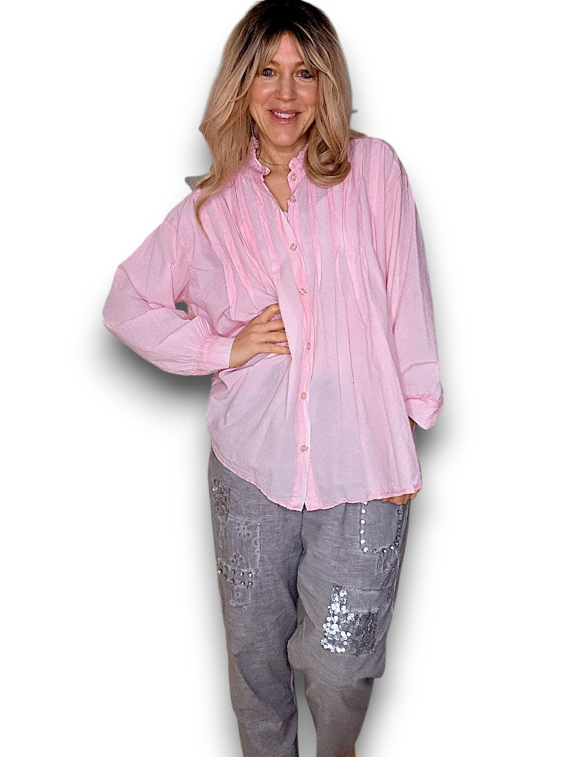 Bubblegum Pink Pleated Shirt