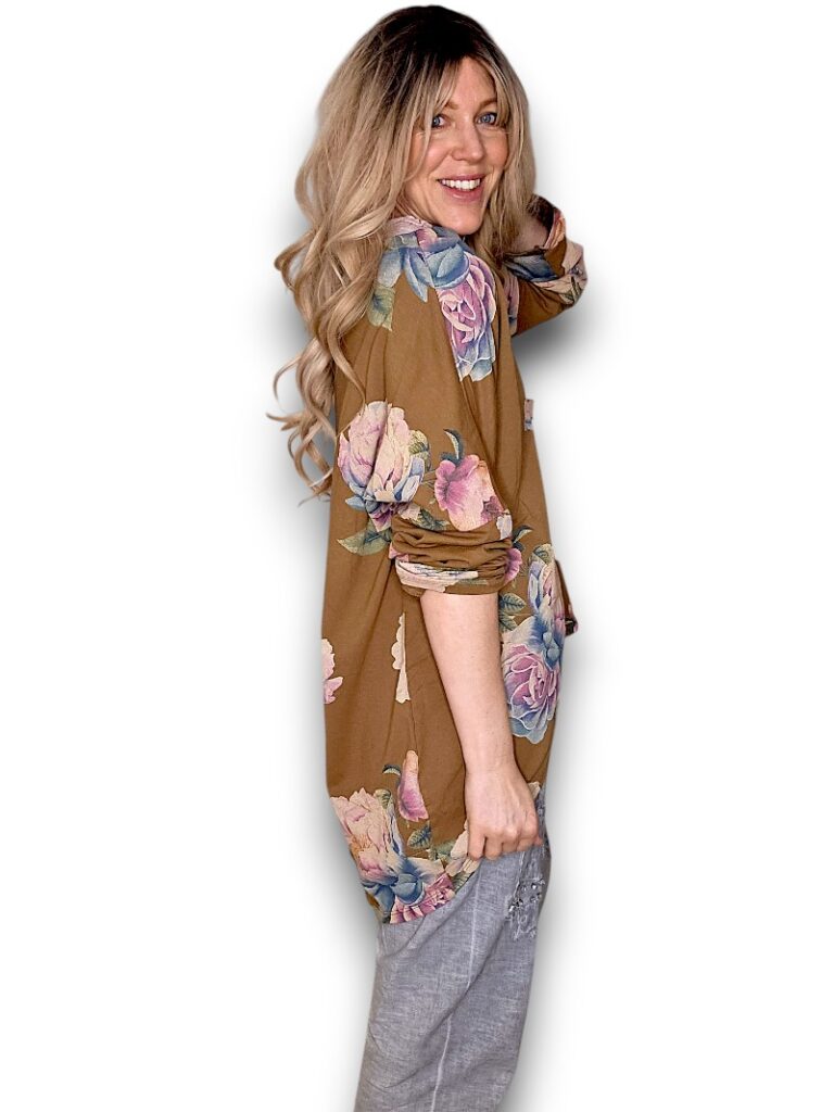 Coffee Ombre Peony Ripped Cotton Sweater