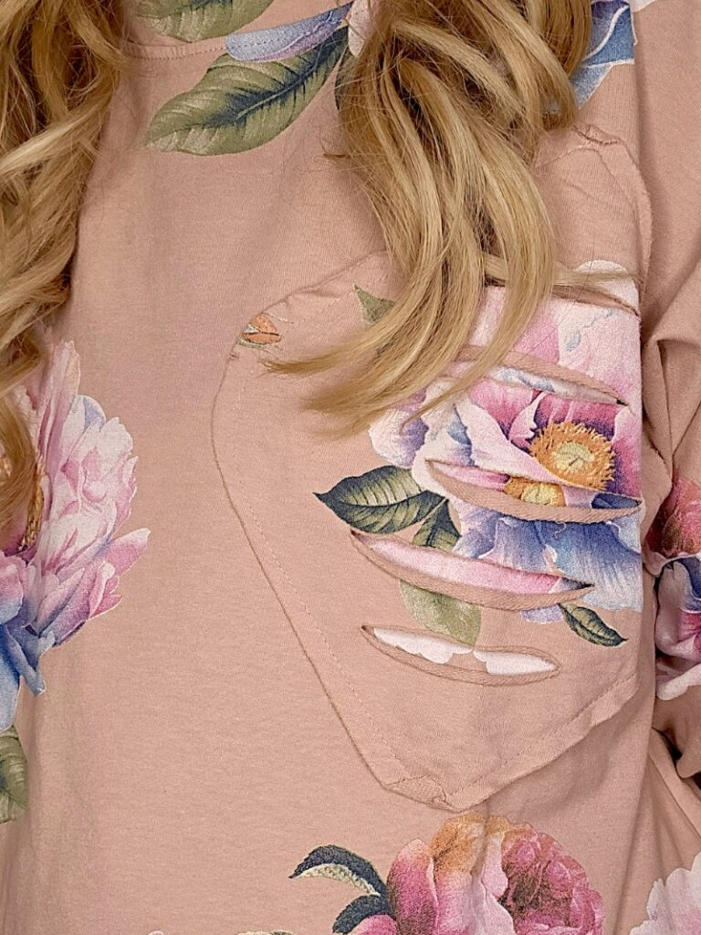 Baby Pink Ombre Peony Ripped Cotton Sweater