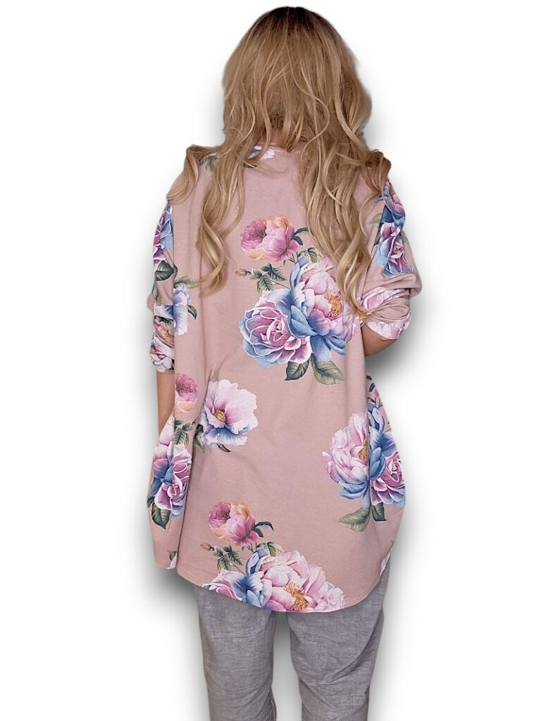 Baby Pink Ombre Peony Ripped Cotton Sweater