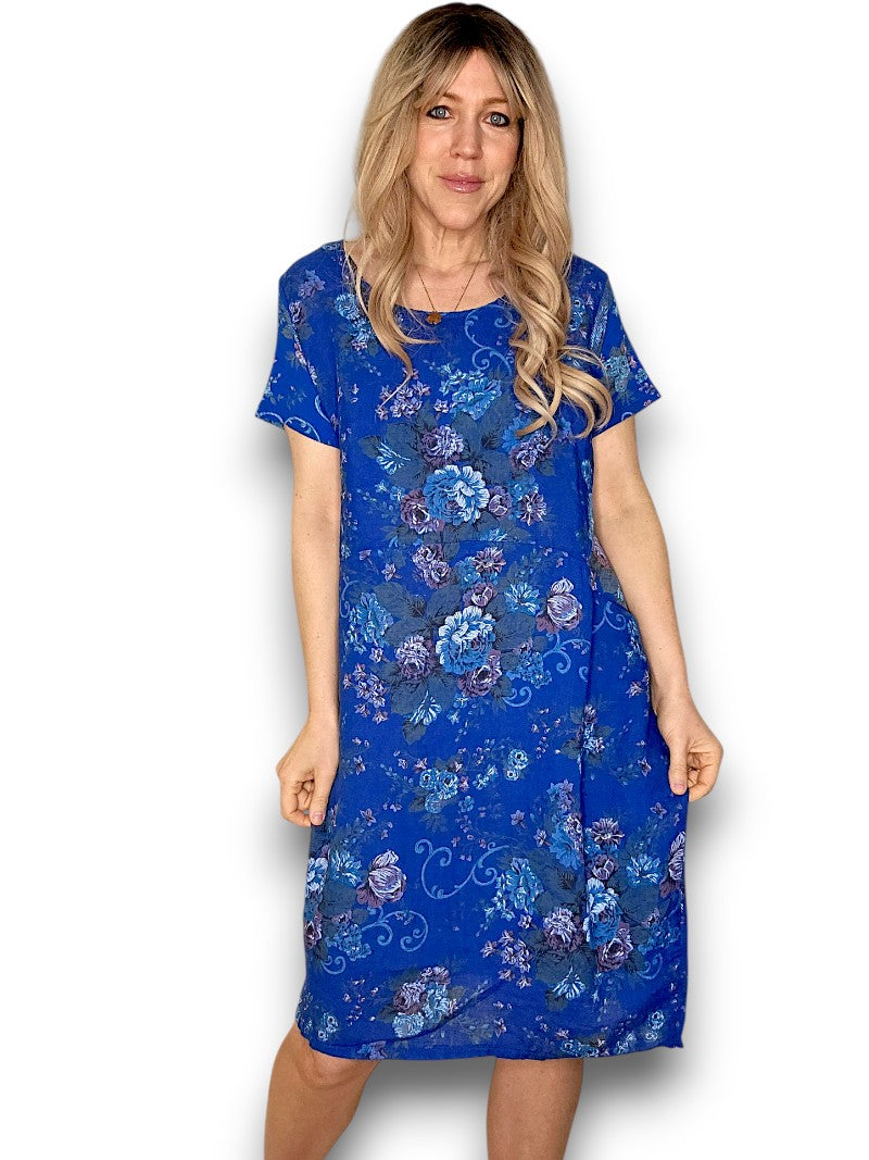 Cobalt Twirl Rose Jungle Dress