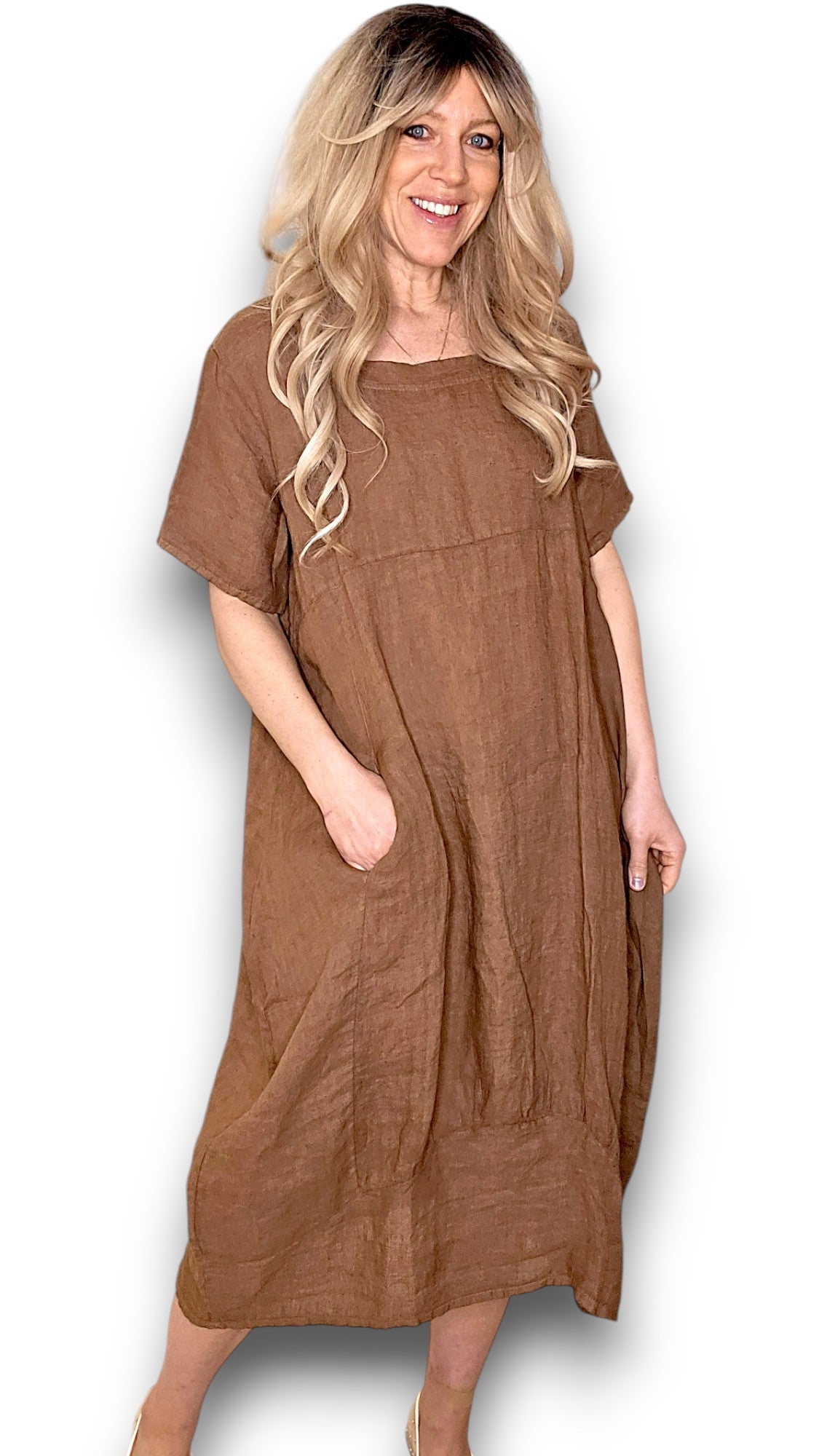 Coffee Plain Mid Sleeve Maxi Dress (2 sizes)